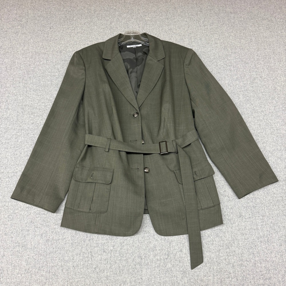 Emily Pant Suit 18W Olive Green Belted Safari Blazer Cargo Pocket Straight Leg